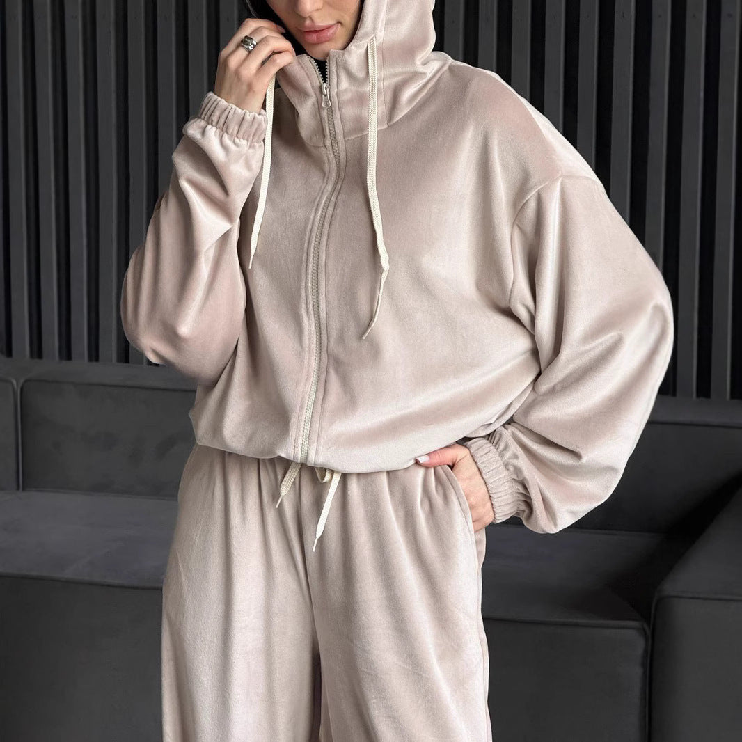 Damen Fleece Sportanzug Lässig Mit Taschen