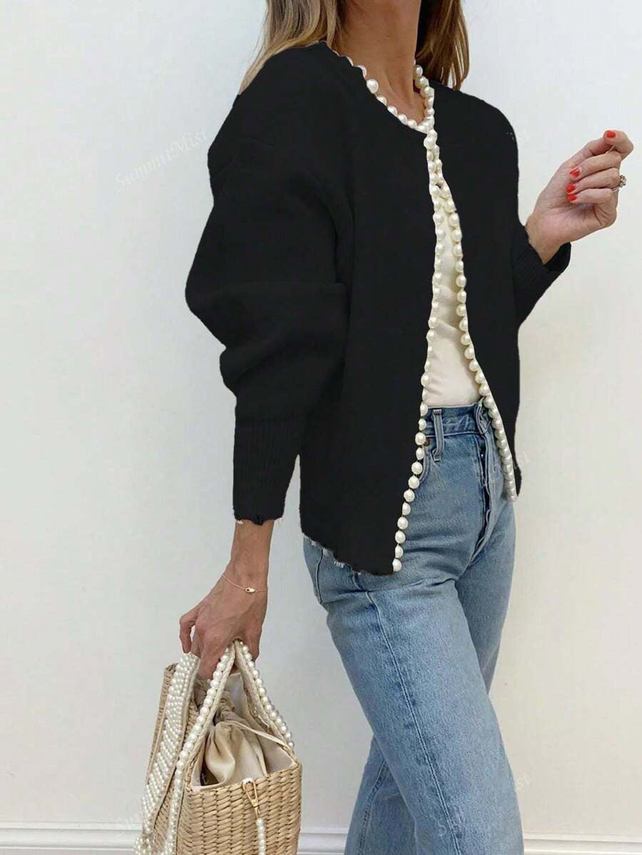 Damen Strickjacke Perlenakzent Lässiger Schnitt Eveloria