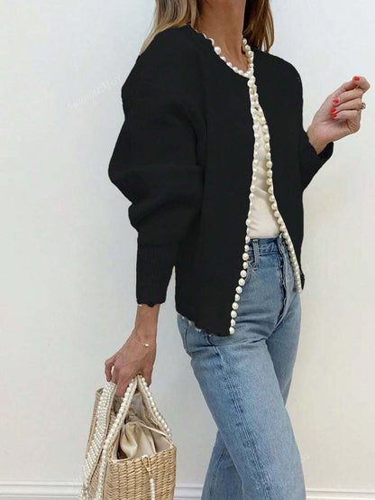Damen Strickjacke Perlenakzent Lässiger Schnitt Eveloria