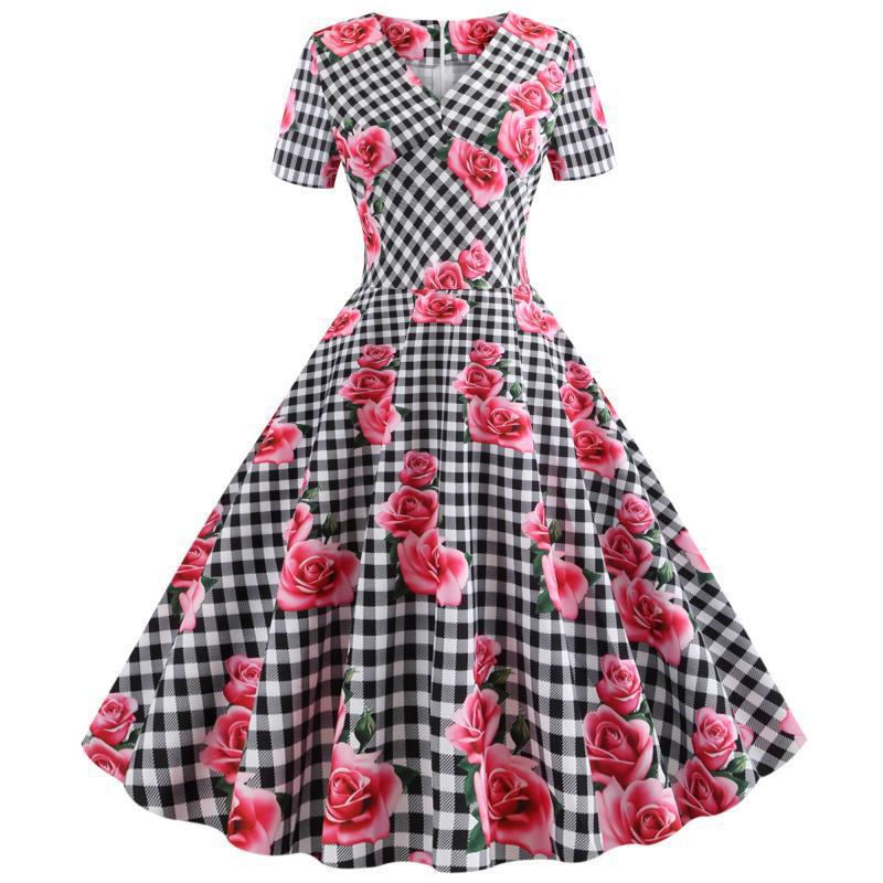 Damen Rockabilly Kleid Florales Muster Eveloria