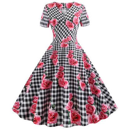 Damen Rockabilly Kleid Florales Muster Eveloria