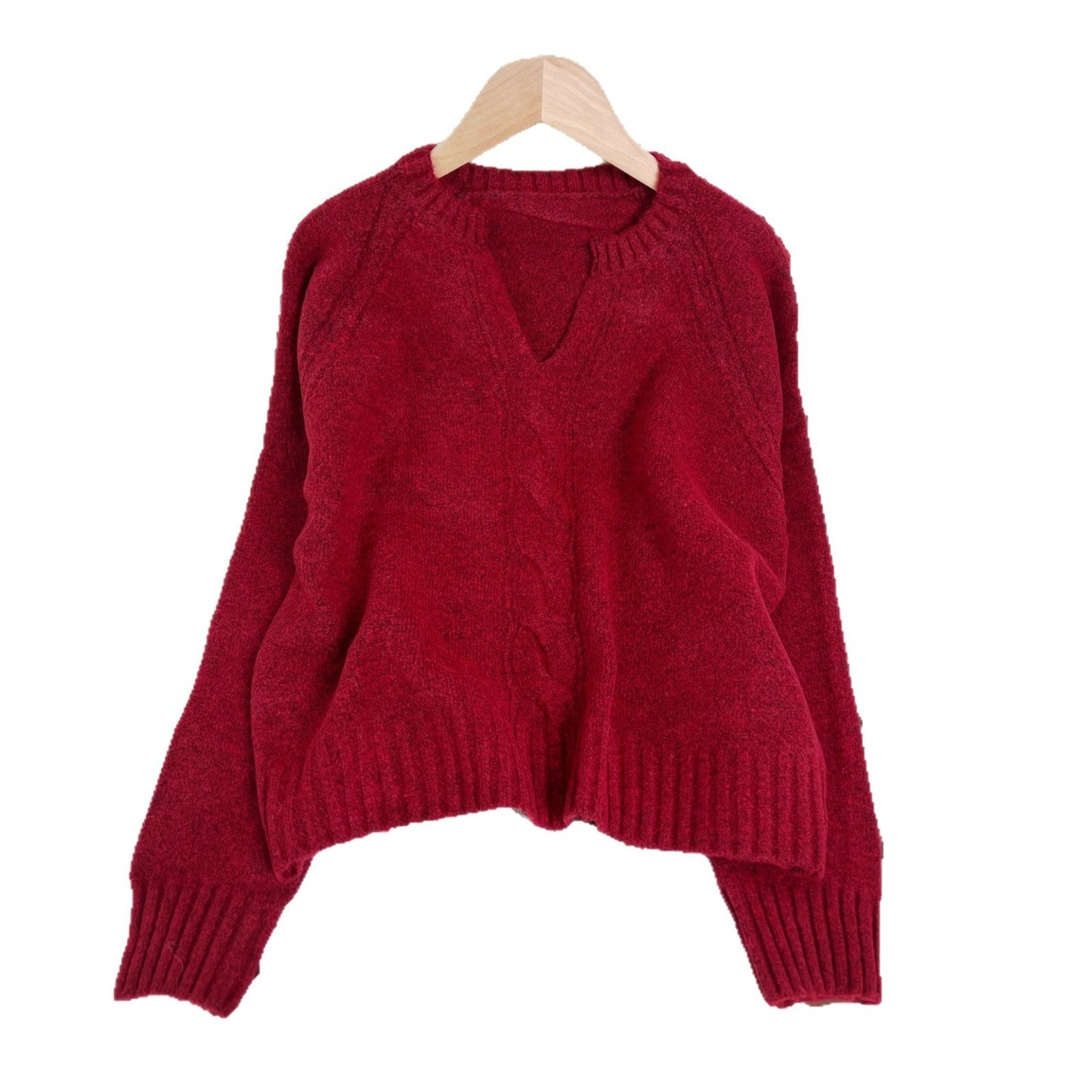 Damen Strickpullover V-Ausschnitt Zopfmuster
