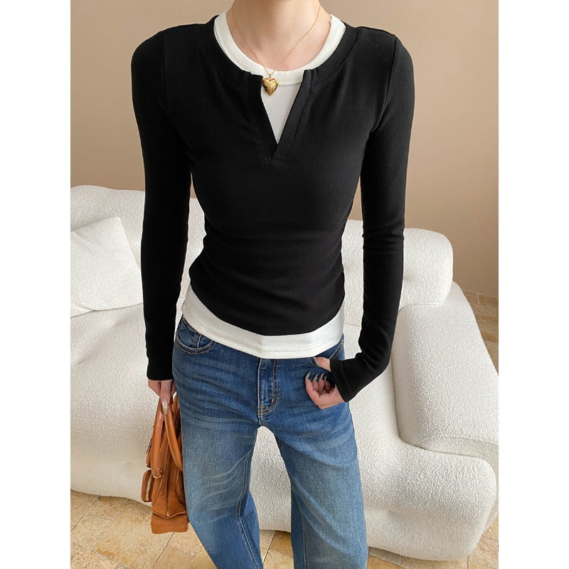 Damen Langarmshirt Figurbetont Hochwertiger Stoff Schwarz - Eveloria