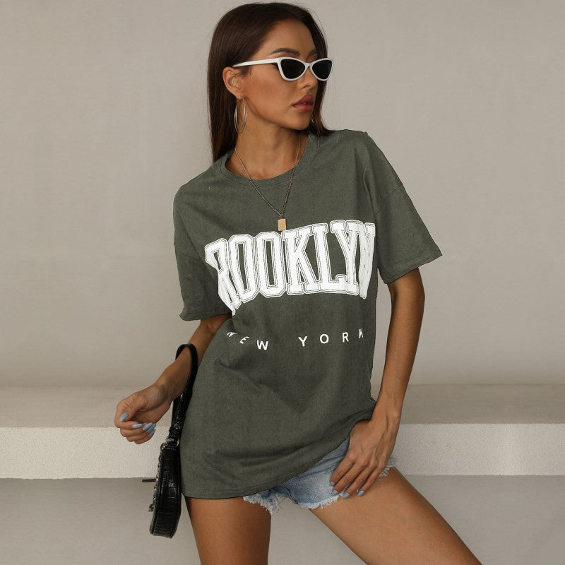 Damen Oversized T-Shirt Brooklyn-Print Eveloria