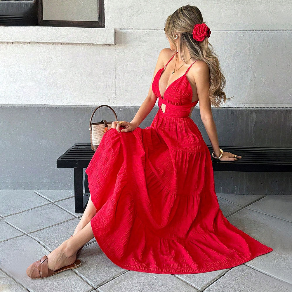 Damen Maxi-Kleid mit Cut-Out-Details und fließendem Schnitt Schwarz - Eveloria