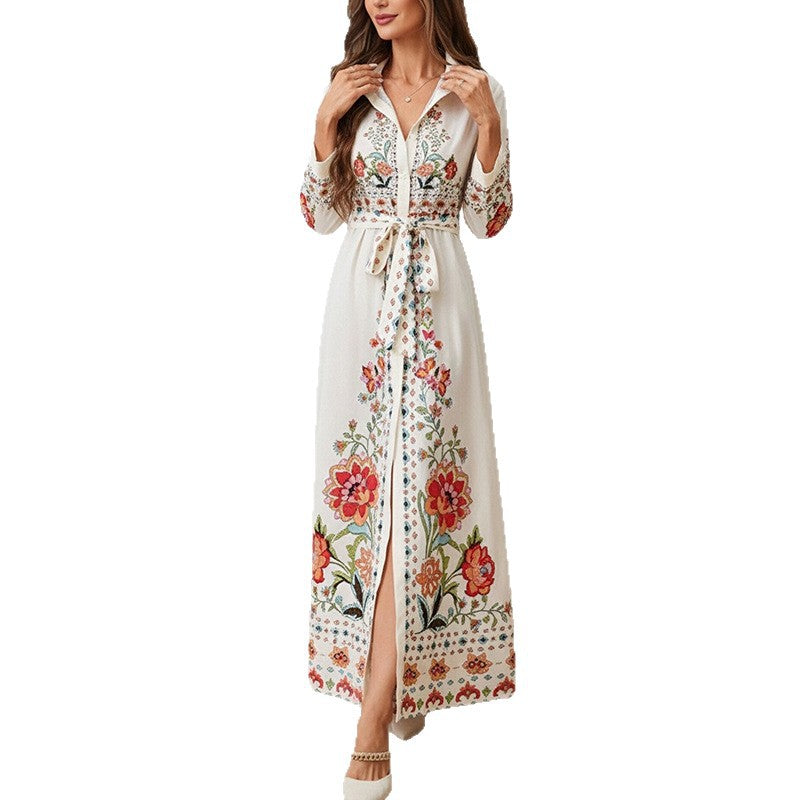 Damen Maxikleid mit Stickdesign Bluse Optik