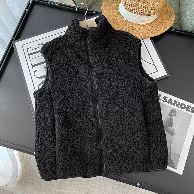 Damen Fleece-Weste mit hohem Kragen Kuschelig Grau Eveloria