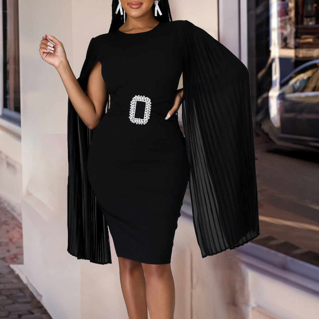 Eveloria Damen Abendkleid Figurbetont Rüschen Glitzer Gürtel