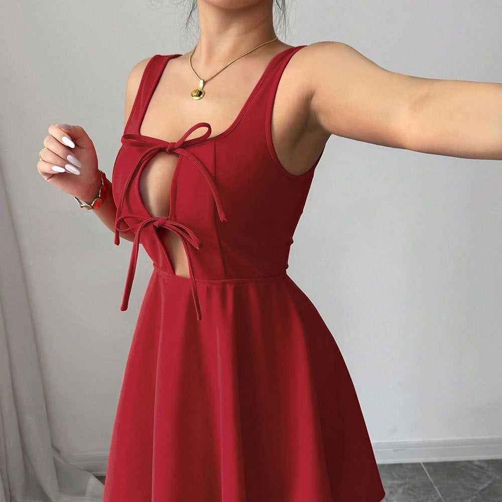 Damen Minikleid Elegant Ausschnitt Bindedetail