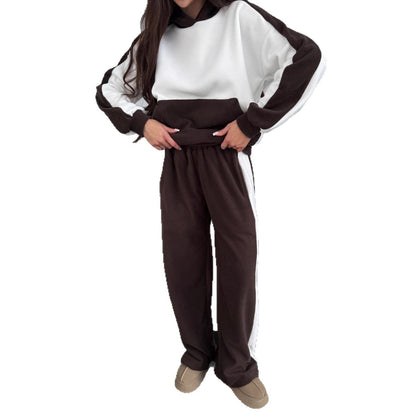 Damen Fleece Sportanzug Hochhaltender Hals Seitliche Streifen