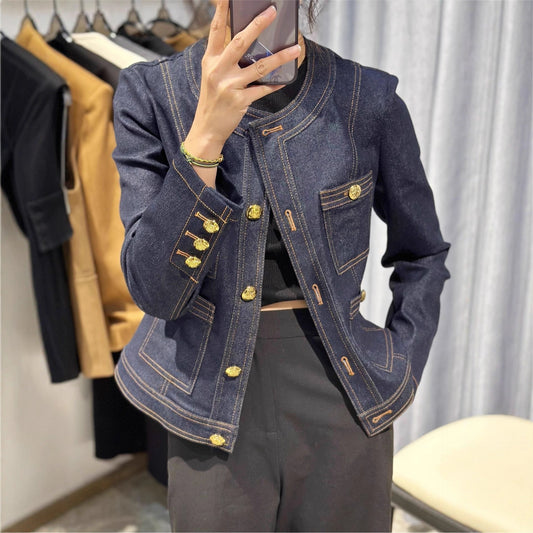 Damen Denimjacke Goldene Knöpfe Blau Eveloria - Eveloria