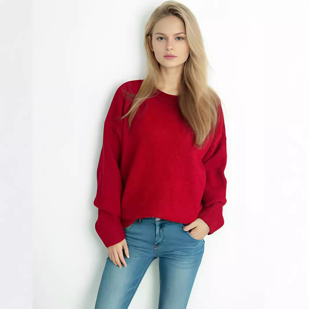 Damen Oversized Strickpullover Weicher Baumwollmix Lässig Beige