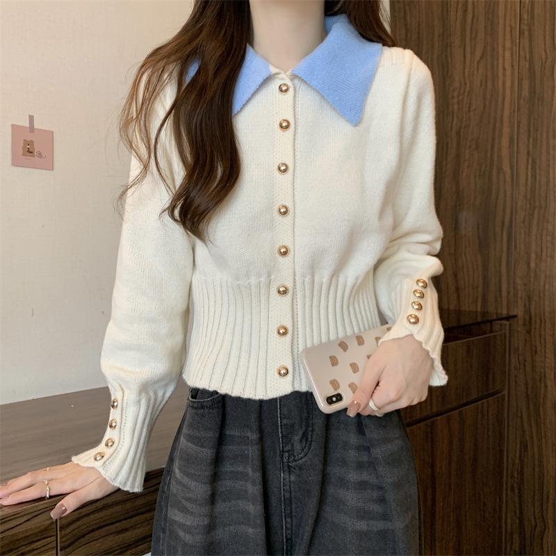 Damen Strickpullover mit Kragen und Knöpfen Eveloria
