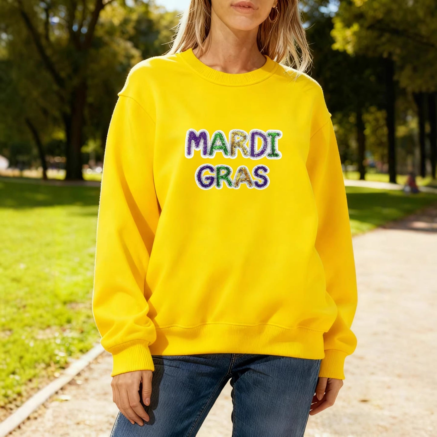 Damen Sweatshirt Mardi Gras Schriftzug Eveloria