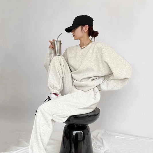Damen Oversized Sweatshirt Set Jogger Gummibund seitliche Taschen - Eveloria