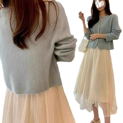Damen Strickjacke Weich Gemütlich Knöpfe Beige