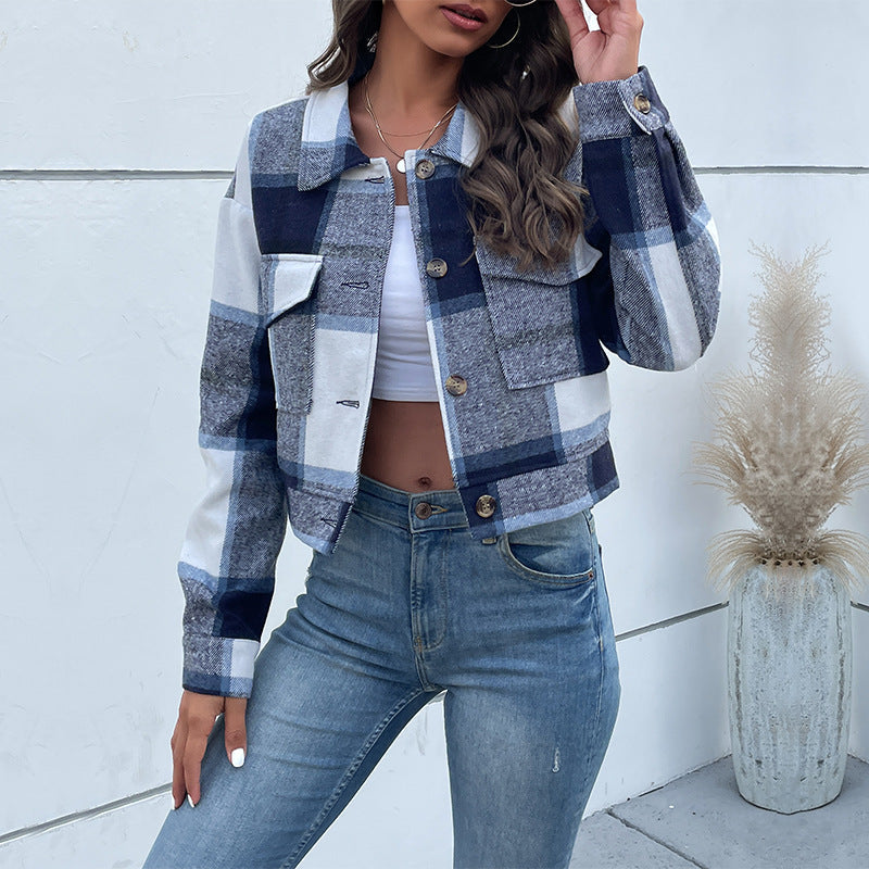 Damen Kariertes Shirtjacke mit Taschen Eveloria