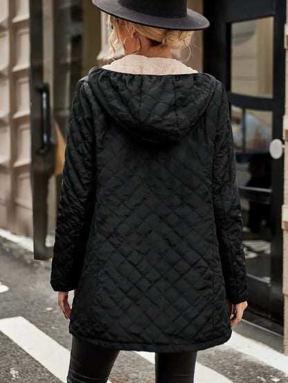 Damen Steppjacke Kapuze Relaxed Fit Fleece