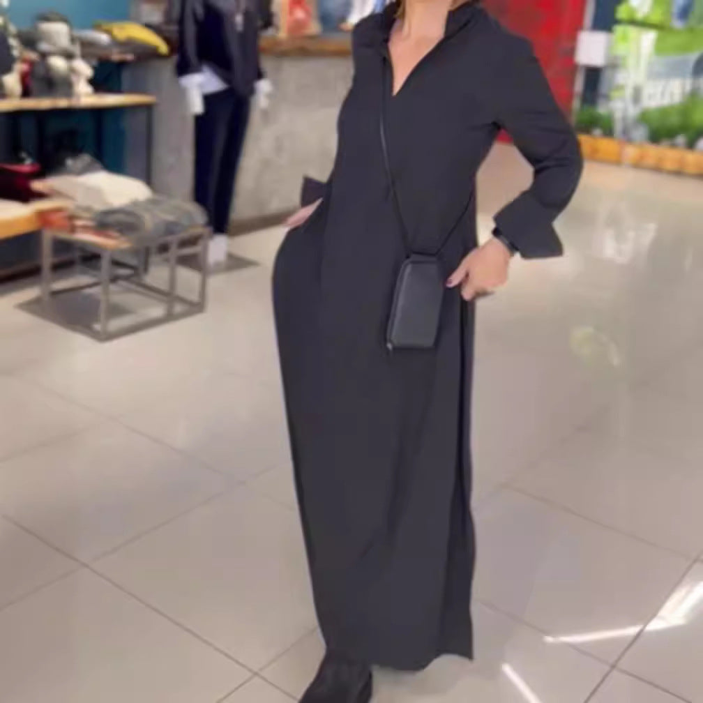 Damen Maxikleid mit Kragen und Taschen Eveloria