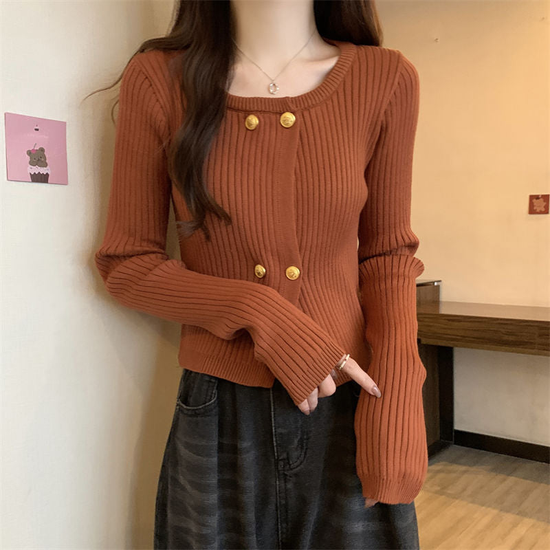 Damen Cardigan aus Strickstoff mit Knöpfen Dekorativ Grau