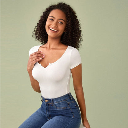 Damen T-Shirt V-Ausschnitt Kurzärmel Eveloria