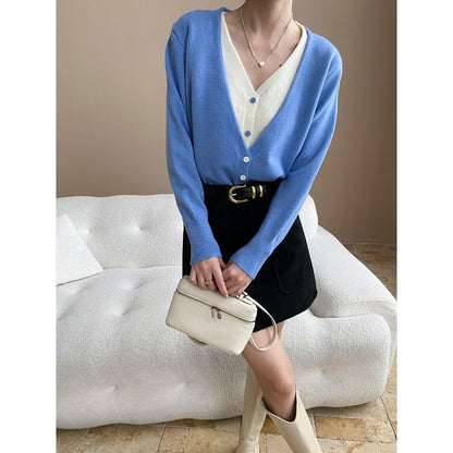 Damen Strickcardigan V-Ausschnitt Knopfleiste Kuschelig Grau Eveloria