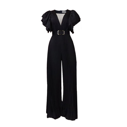 Damen Jumpsuit Rüschen Plissee Eveloria