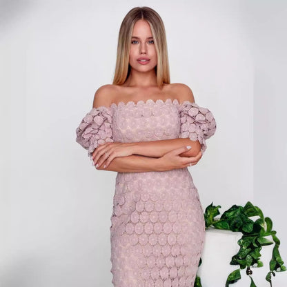 Damen Spitzenkleid mit floralem Muster und Volumenärmeln