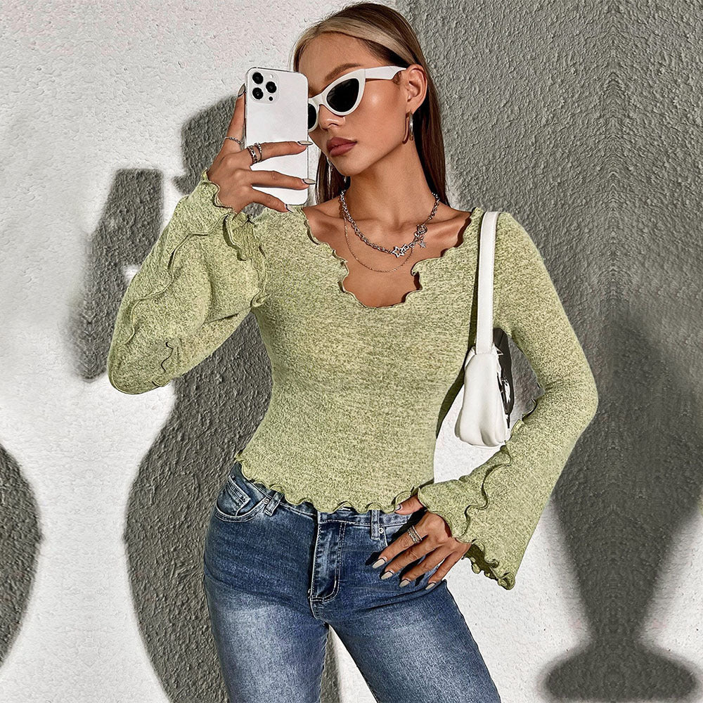 Damen Langarmshirt Welliger Saum Strukturmuster Eveloria