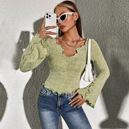Damen Langarmshirt Welliger Saum Strukturmuster Eveloria