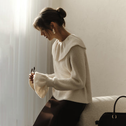 Damen Strickpullover Rüschenärmel Eveloria