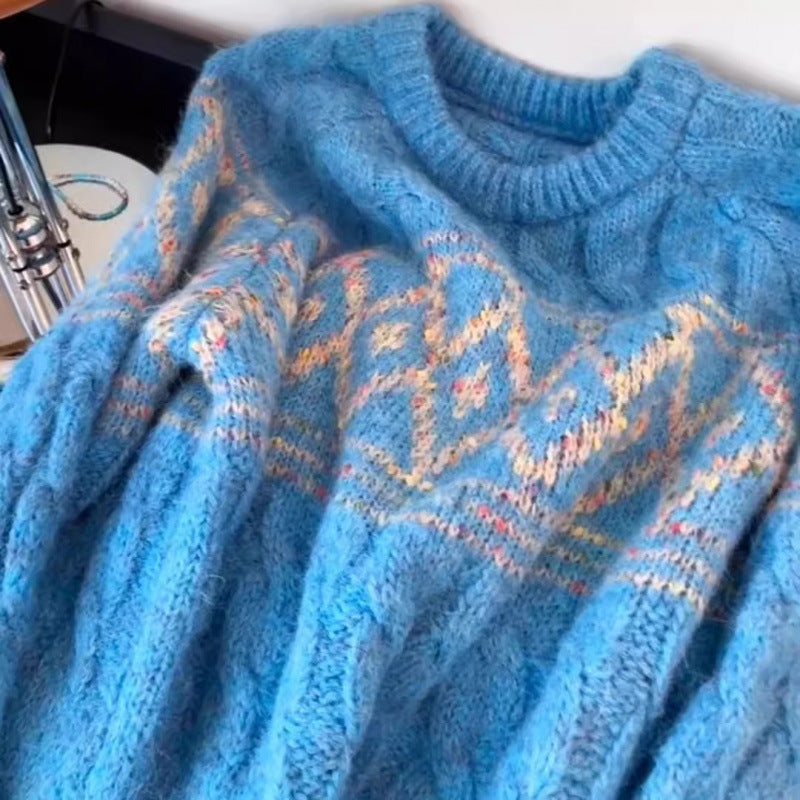 Damen Grobstrickpullover Weiches Material Nordisches Muster Eveloria