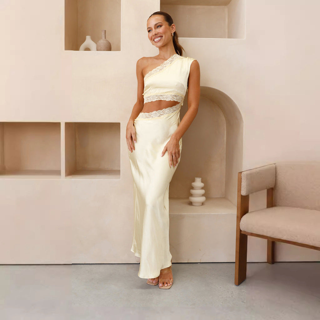 Damen Abendkleid Asymmetrisch Spitze Eveloria