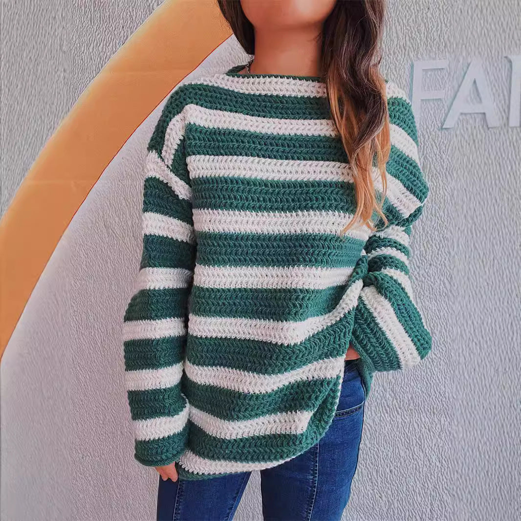 Damen Grobstrickpullover Gestreift Eveloria - Eveloria