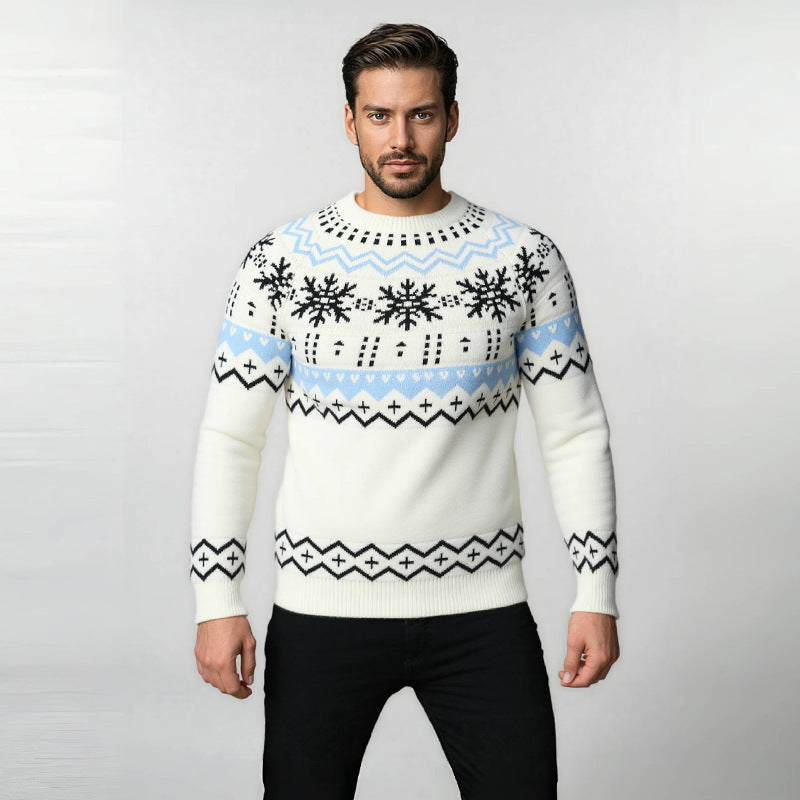 Herren Strickpullover Rundhals Wintermuster