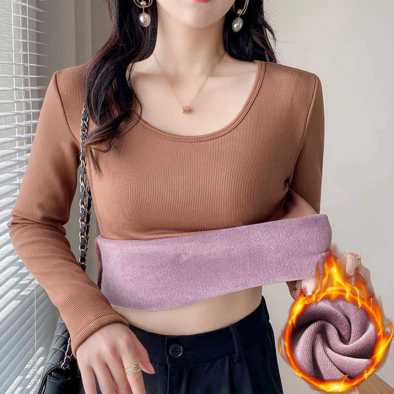 Damen Langarmshirt Rippstruktur Cropped Eveloria