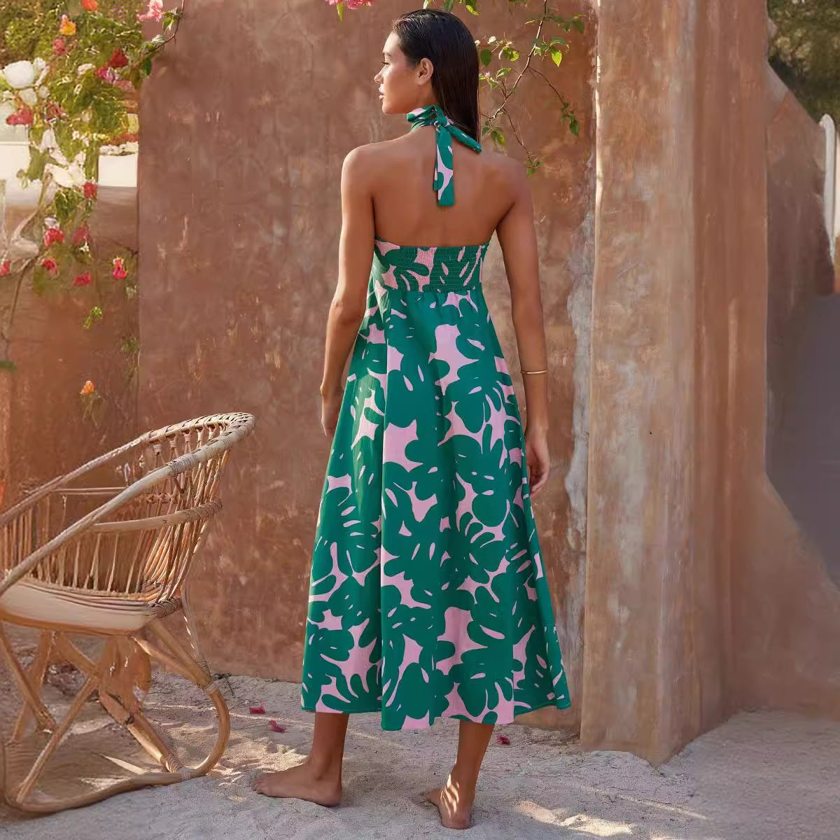 Damen Maxikleid Trägerlos Rundum Stretch Floralmuster