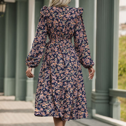 Damen Midi-Kleid Floralmuster Rüschen Elegant