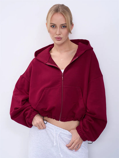 Damen Kapuzenpullover Cropped Voluminöse Ärmel Eveloria