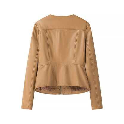 Damen Kunstlederjacke Tailliert Reißverschluss Eveloria