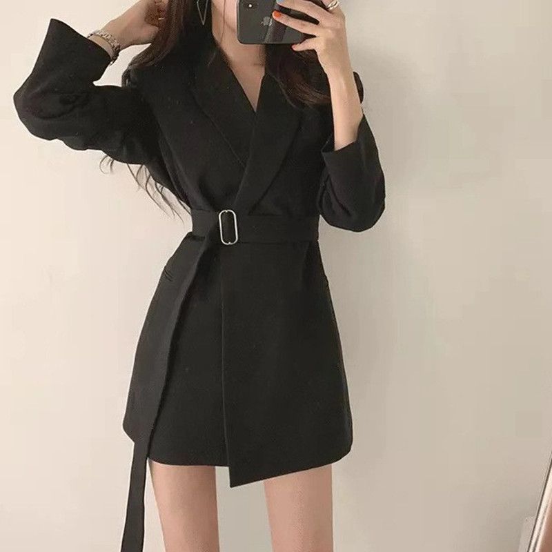 Damen Blazer-Kleid Tailliert Gürtel Eveloria