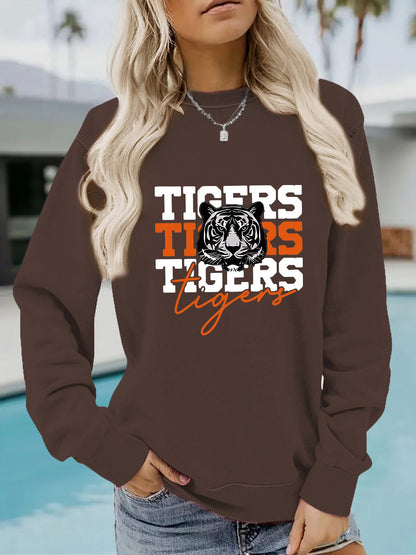 Damen Sweatshirt Tiger-Design Lässig Grau Eveloria