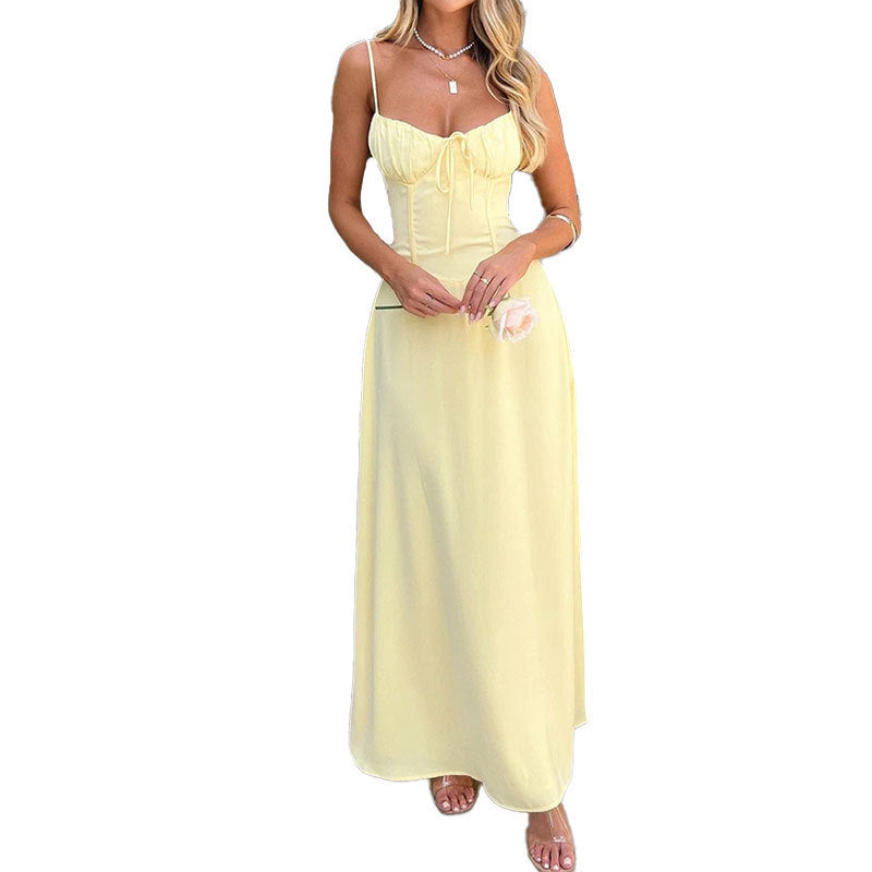 Damen Maxikleid mit Spaghettiträgern Elegantes Raffdesign