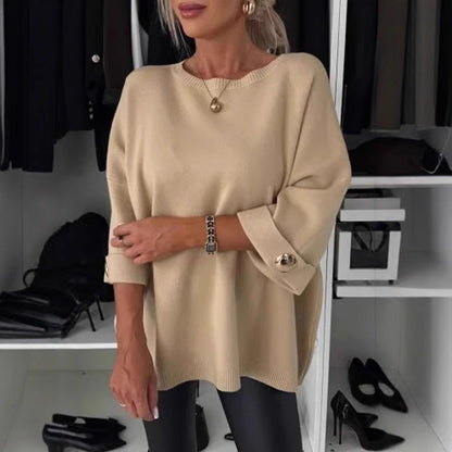 Damen Strickpullover Lässig Knopfdetails Beige