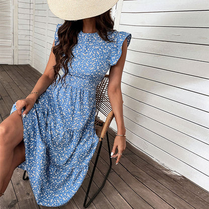 Damen Maxikleid Florale Rüschen Tailliert