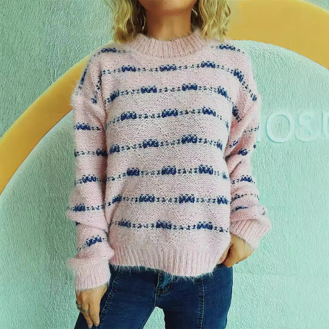 Damen Strickpullover Weich Streifenmuster Eveloria - Eveloria