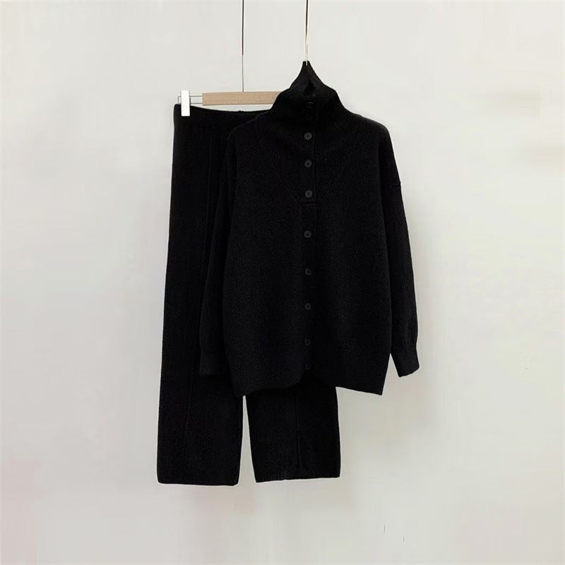 Damen Strickensemble Hochkragen Knöpfe Eveloria