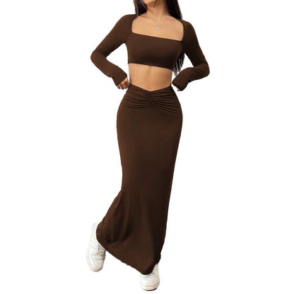 Damen Crop- Maxirock Set Raffungen Eveloria
