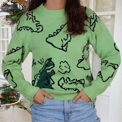 Damen Pullover Dinosaurier Motiv Lässiger Schnitt Eveloria