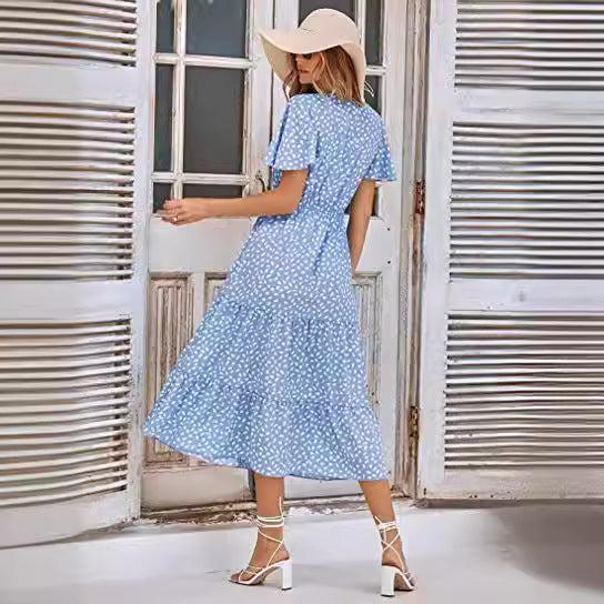 Damen Maxikleid A-Linie Rüschen Eveloria